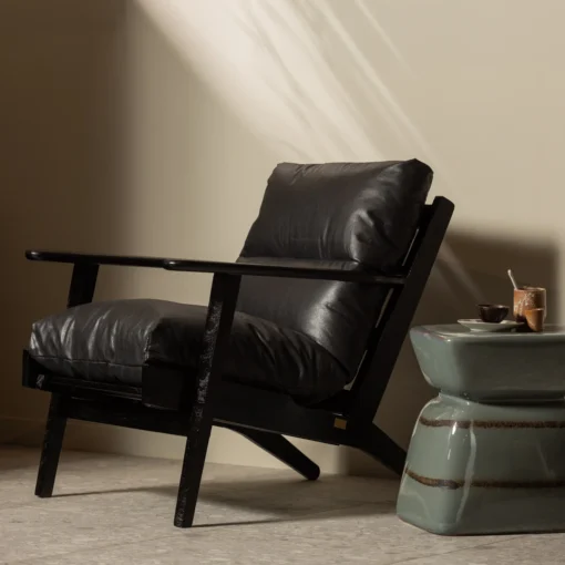 Houston fauteuil leer / hout zwart - Image 6