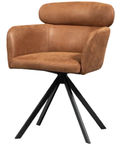 Fenne draaibare eetkamerstoel leerlook cognac