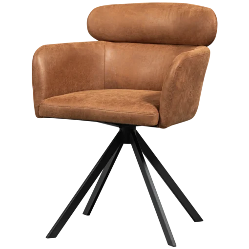 Fenne draaibare eetkamerstoel leerlook cognac