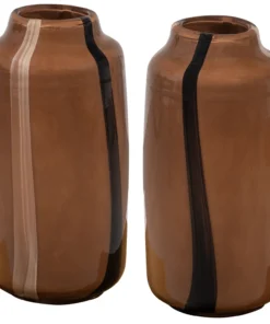 Selena vaas glas met streep bruin set v2