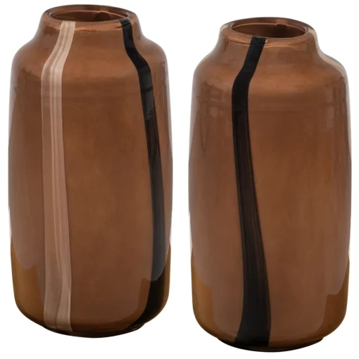 Selena vaas glas met streep bruin set v2