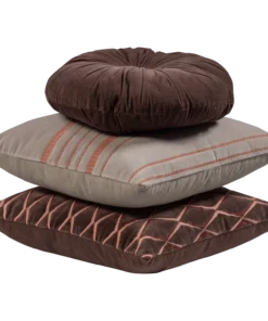 set v 3 - Aziz kussens velvet bruin/naturel