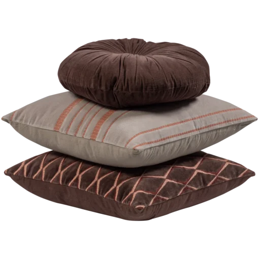 set v 3 - Aziz kussens velvet bruin/naturel