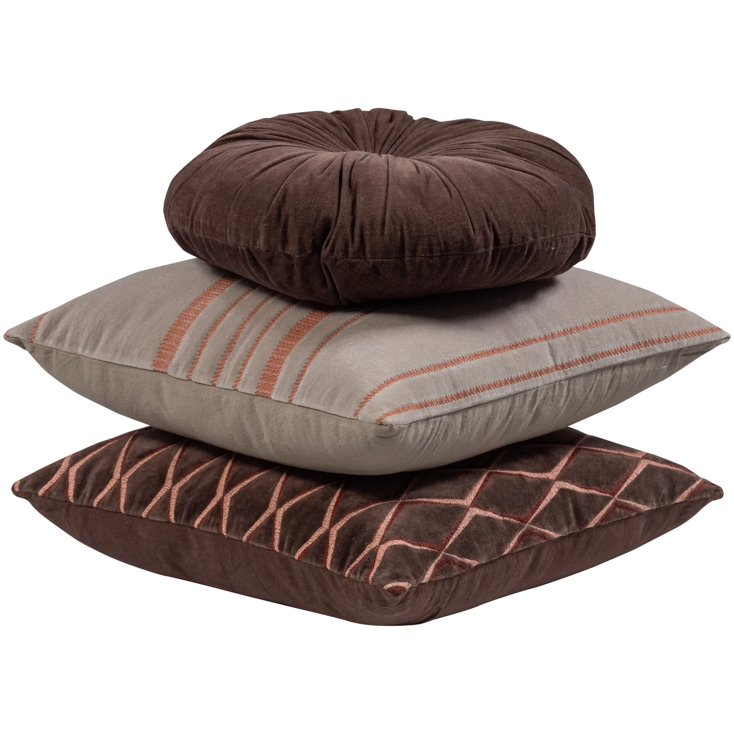 set v 3 - Aziz kussens velvet bruin/naturel