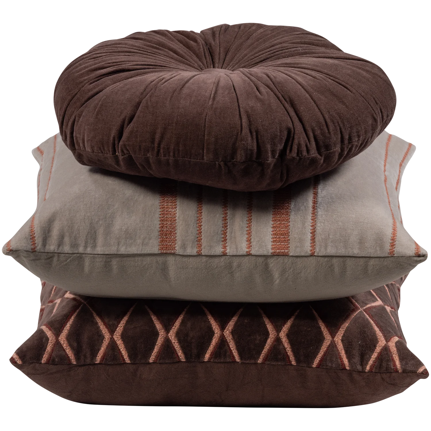 set v 3 - Aziz kussens velvet bruin/naturel - Image 5