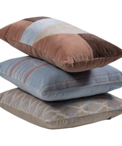 Laon kussens velvet naturel/blauw - set van 3