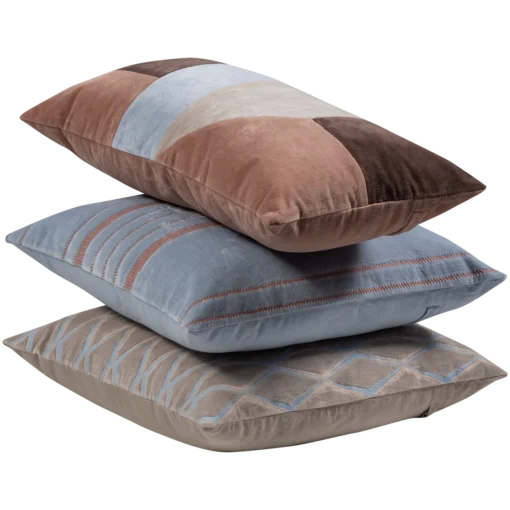 Laon kussens velvet naturel/blauw - set van 3
