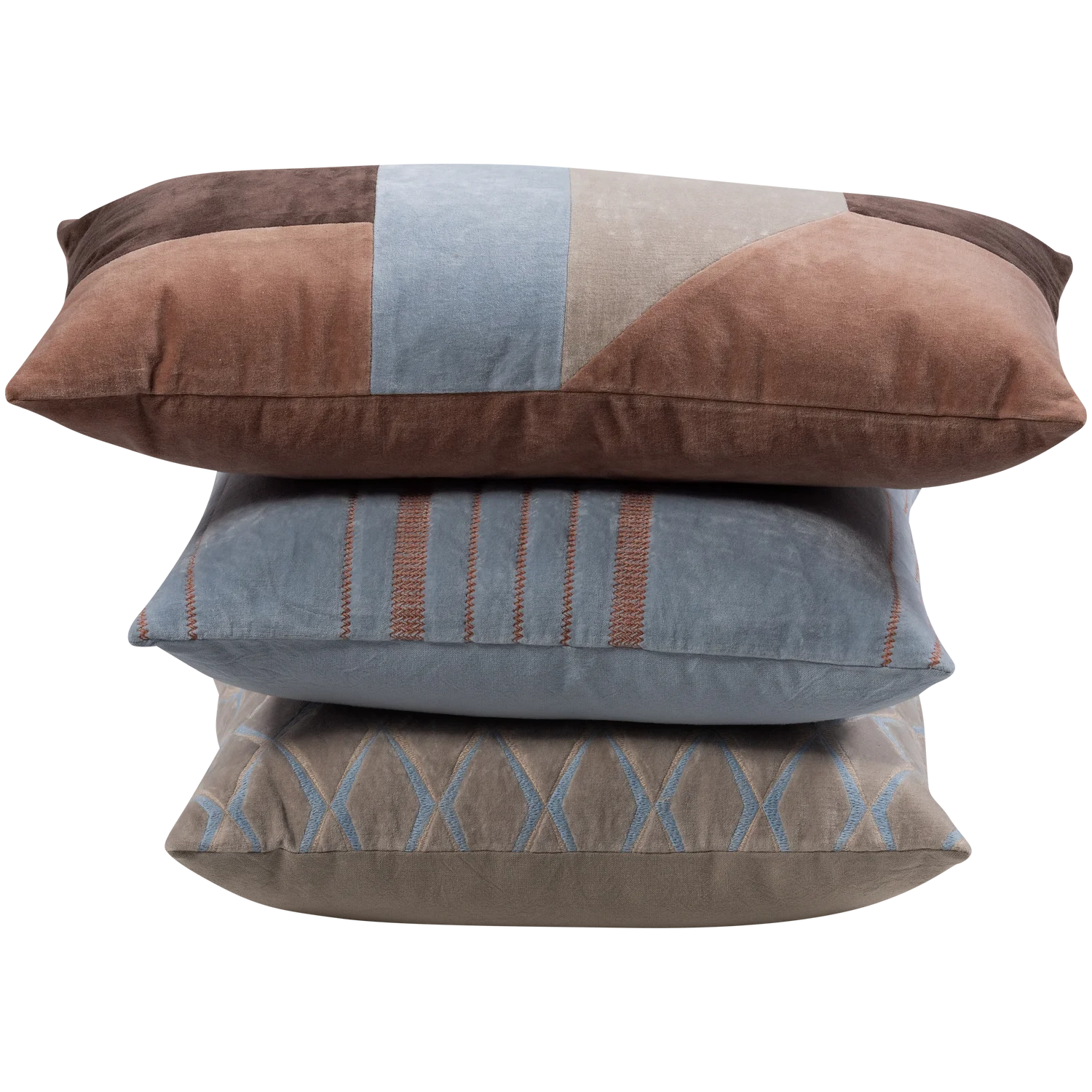 Laon kussens velvet naturel/blauw - set van 3 - Image 5