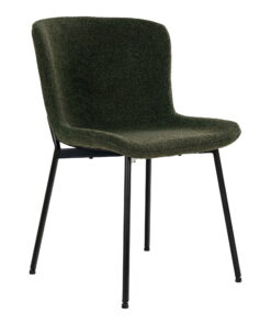 Maceda Dining Chair - Eetkamerstoel, bouclé, donkergroen, zwarte poten HN1241 (set van 2)