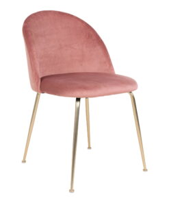 Geneve Eetkamerstoel - Eetkamerstoel, fluweel, roze, poten in messinglook HN1214 (set van 2)