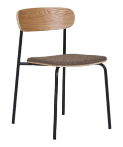 Estepona Eetkamerstoel - Eetkamerstoel, rugleuning van essenhout, bruine zitting met zwarte poten HN1269 (set van 2)