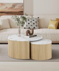Rowan Salontafel Rond Marmerdecor Beige