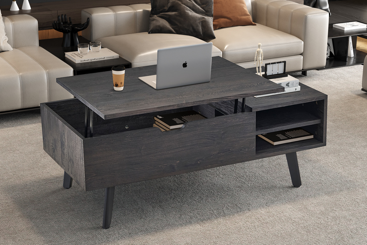 Justine salontafel – opklapbaar blad donkerbruin