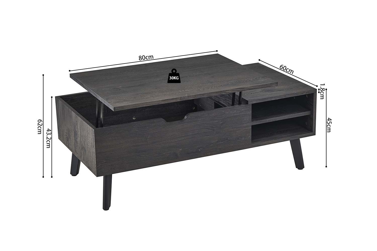 Justine salontafel – opklapbaar blad donkerbruin - Image 13