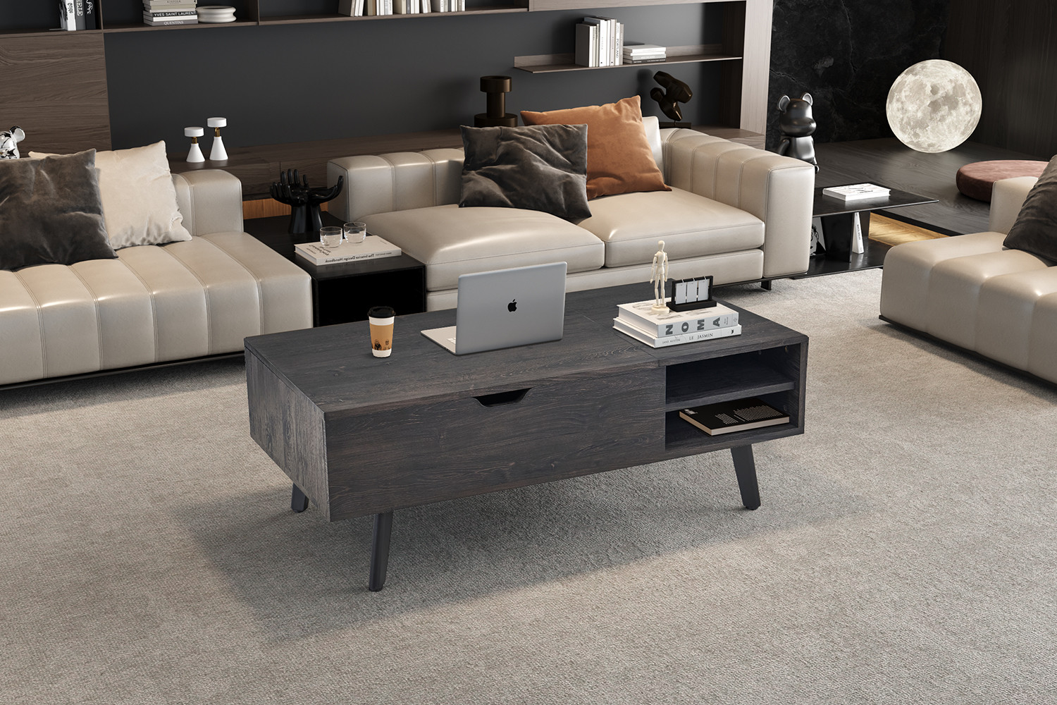 Justine salontafel – opklapbaar blad donkerbruin - Image 3