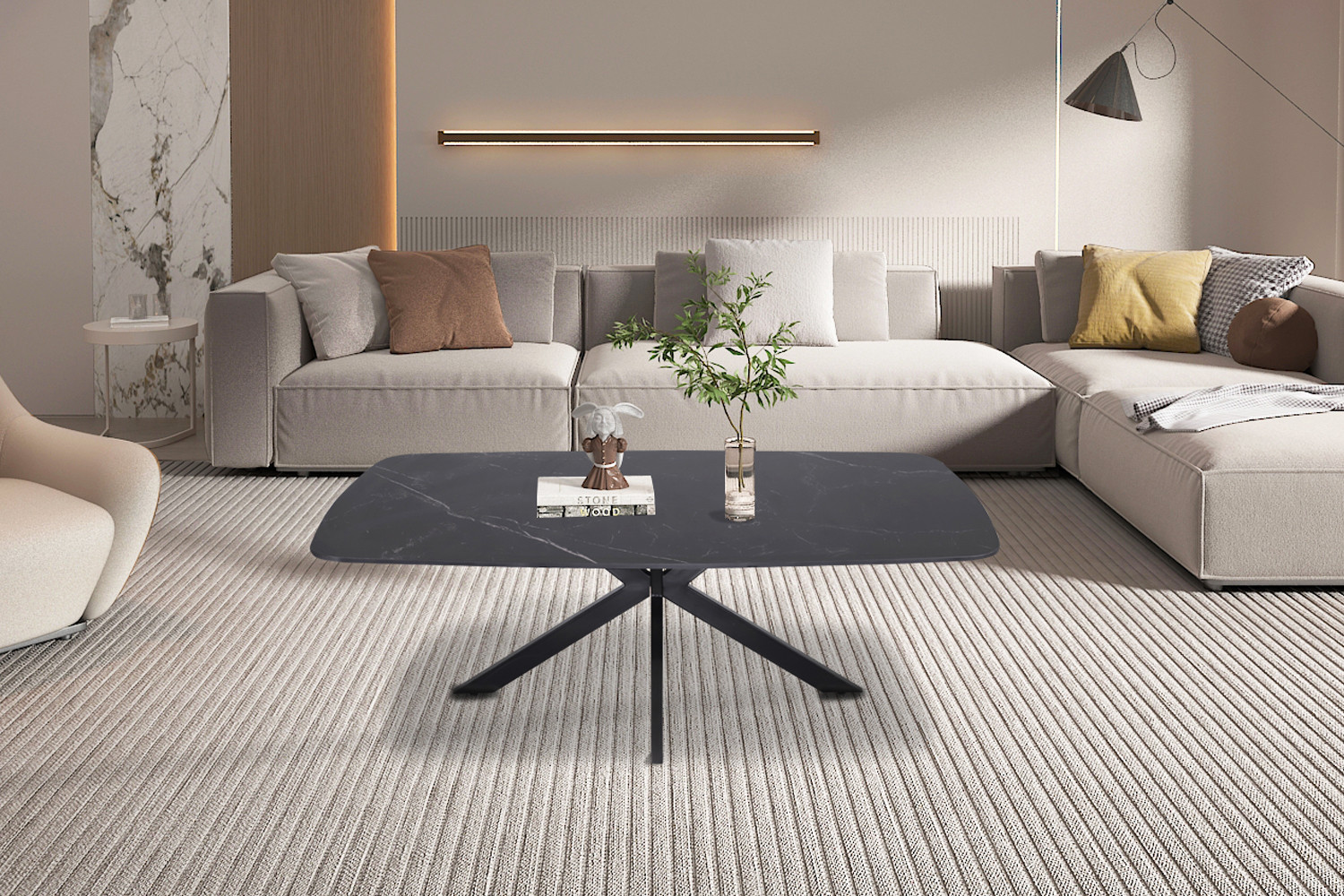 Apollo salontafel 130 cm Deens ovaal – zwarte steen