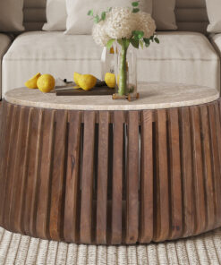 Luuk salontafel 70 cm rond – mango & travertin