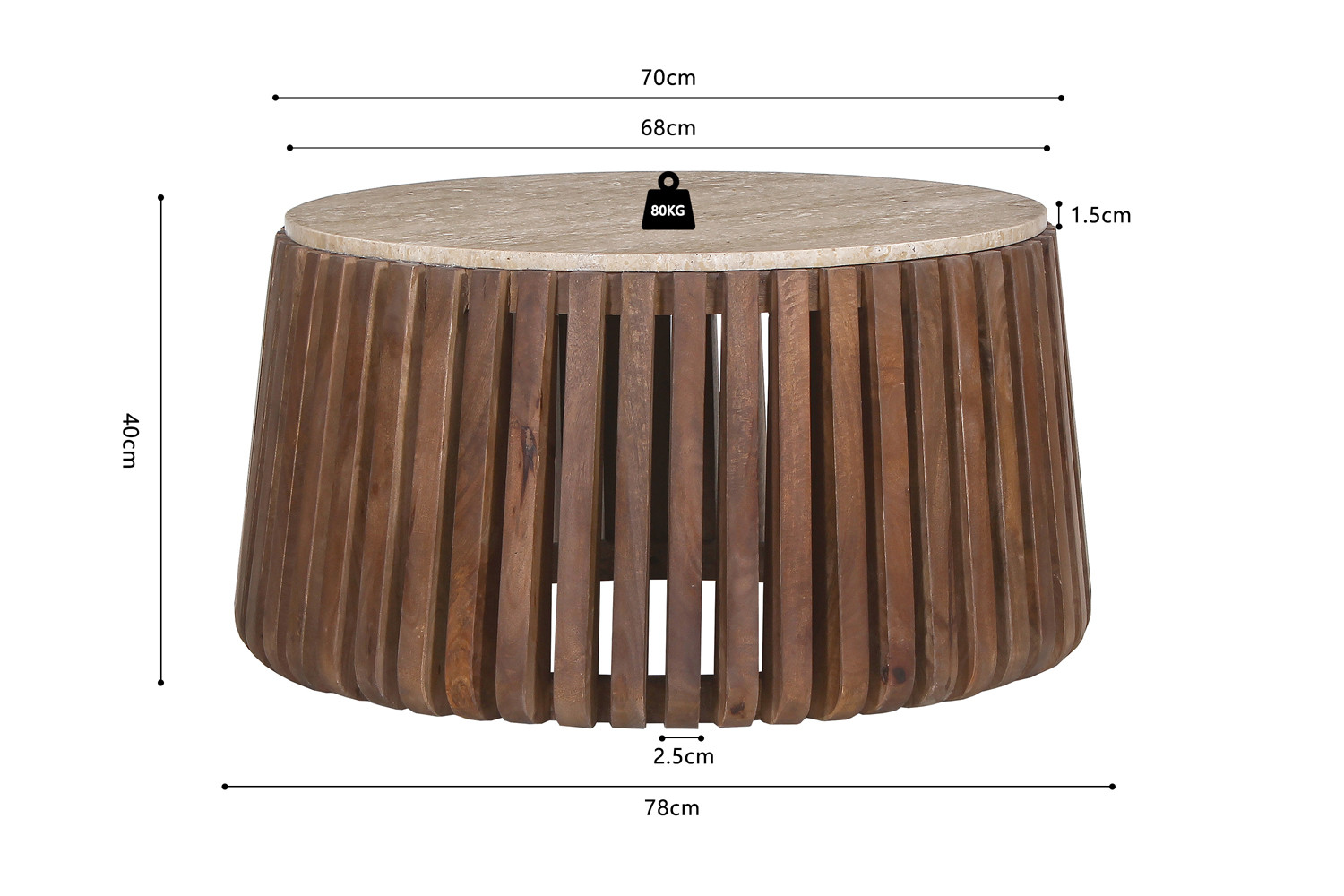 Luuk salontafel 70 cm rond – mango & travertin - Image 6