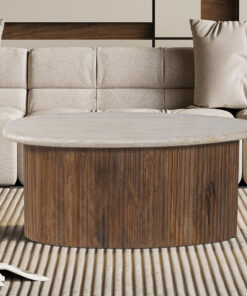 Louis salontafel 90 cm – mango & travertin