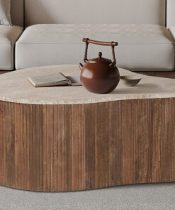 Paul salontafel 83 cm – mangohout & travertijn