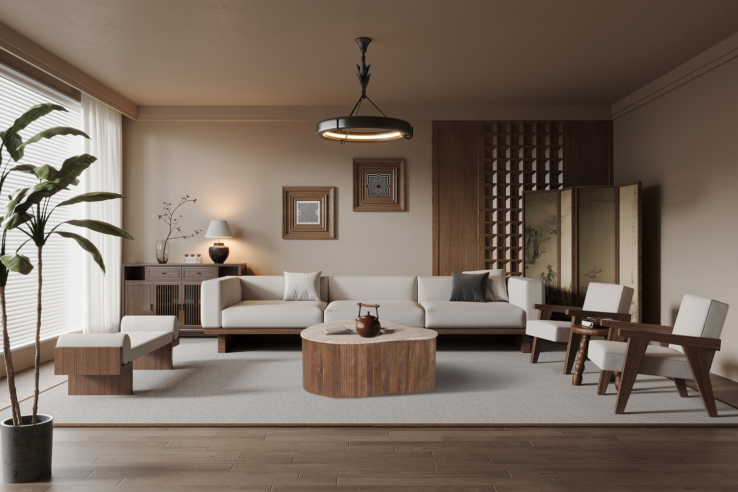 Paul salontafel 83 cm – mangohout & travertijn - Image 2