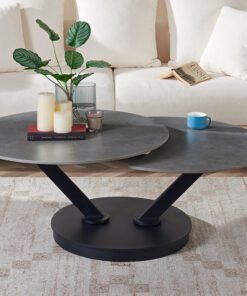 Nara salontafel rond draaibaar – steen lichtgrijs