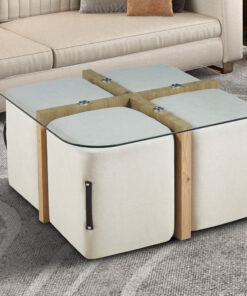 Shana salontafel met 4 poefs – oude eik