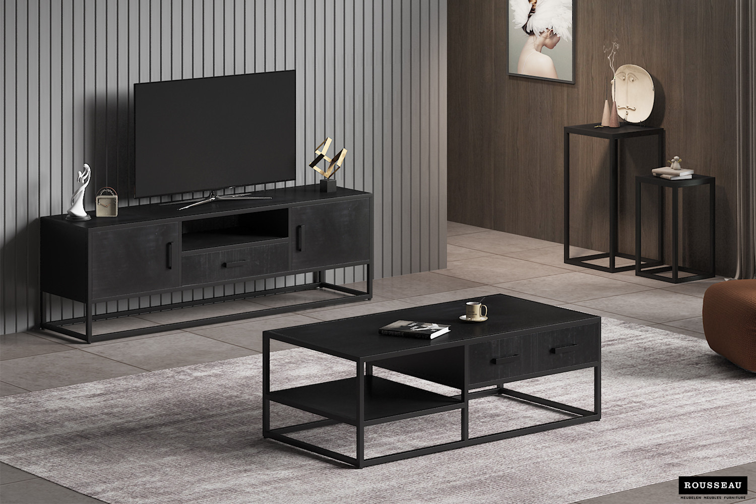 Bijzettafel Madeira – 2-delig Zwart Mangohout - Image 2