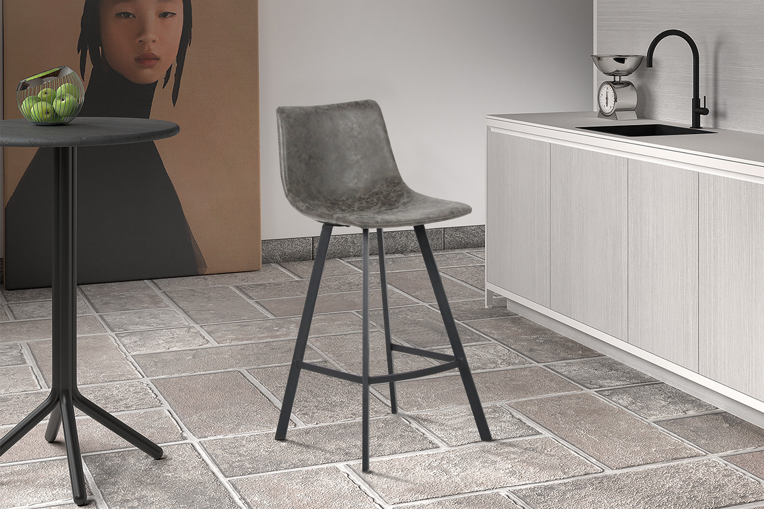 Counterstoel Ozan – PU Grijs - Image 2