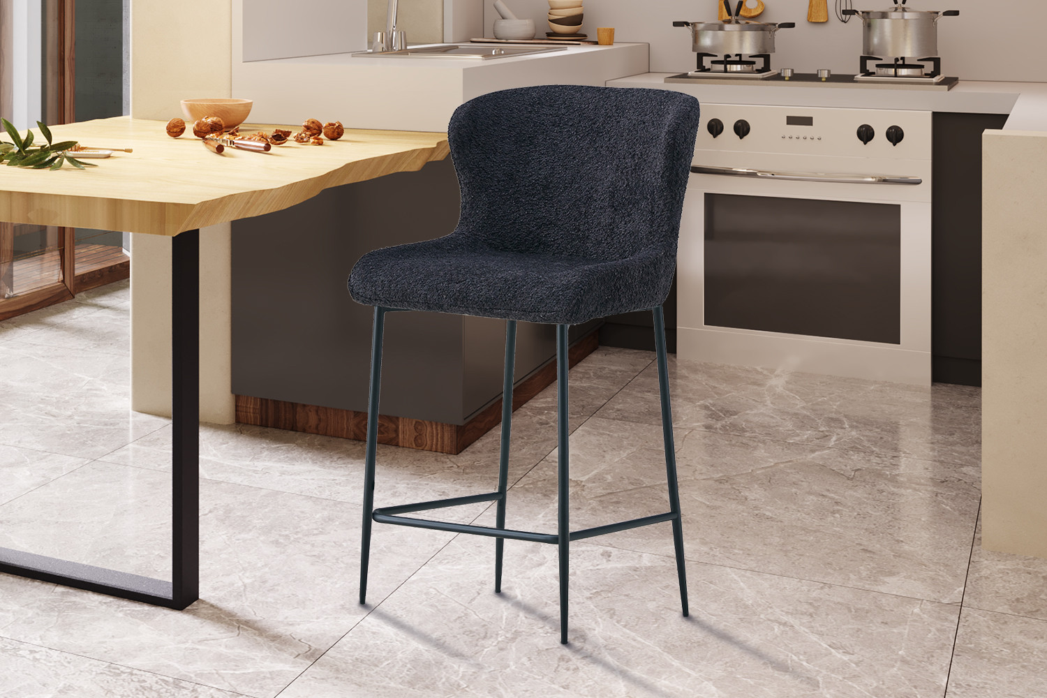 Barstoel Lisa – Bouclé Donkergrijs - Image 2