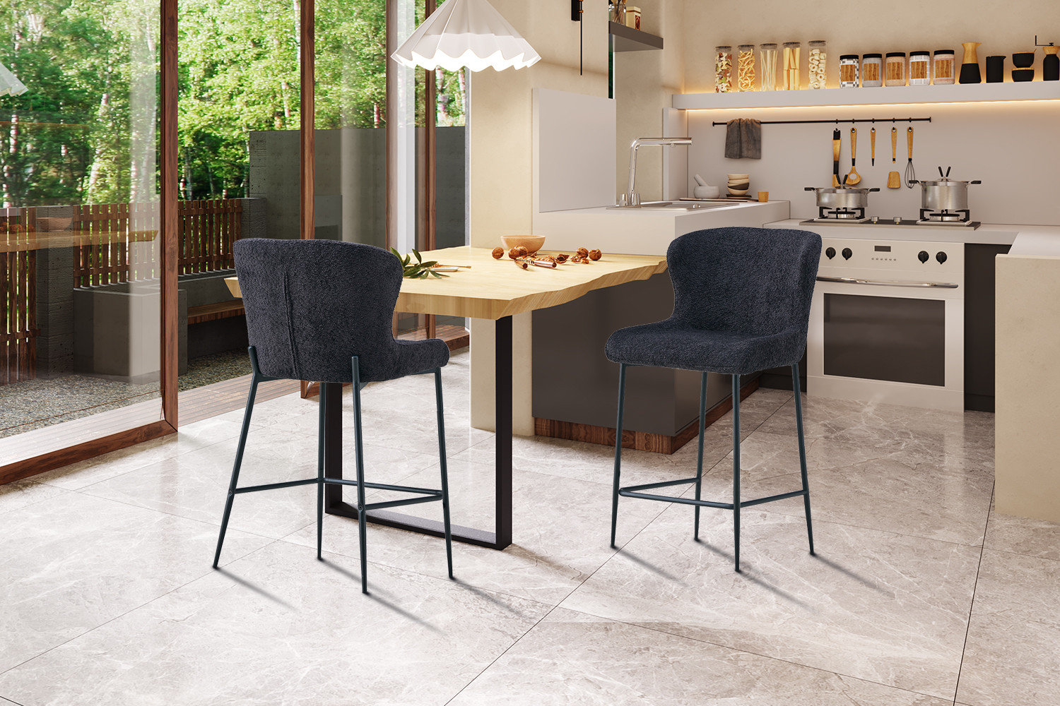 Barstoel Lisa – Bouclé Donkergrijs - Image 3