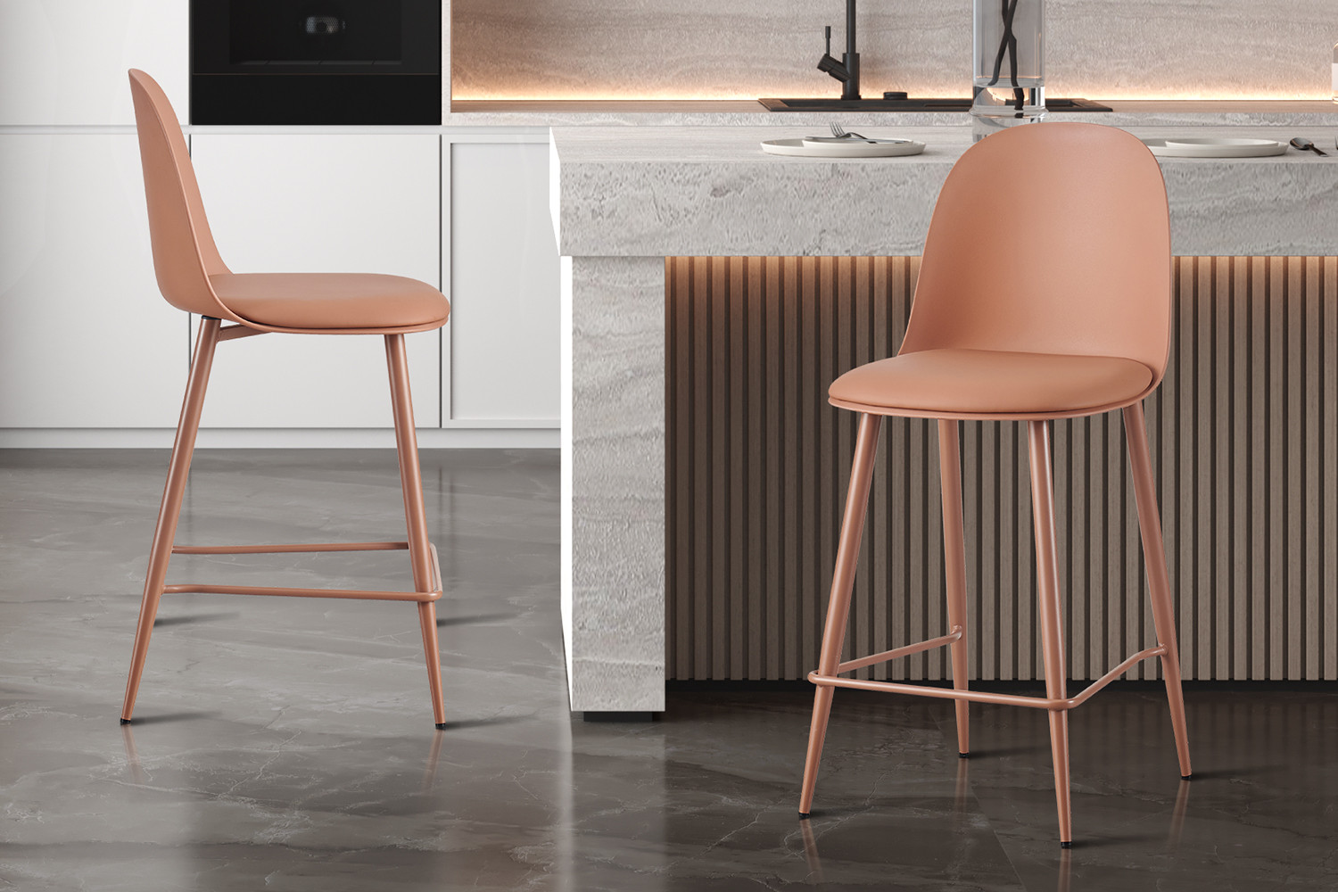 Counterstoel Jasmin Terracotta – PP Zitting & PU Kussen