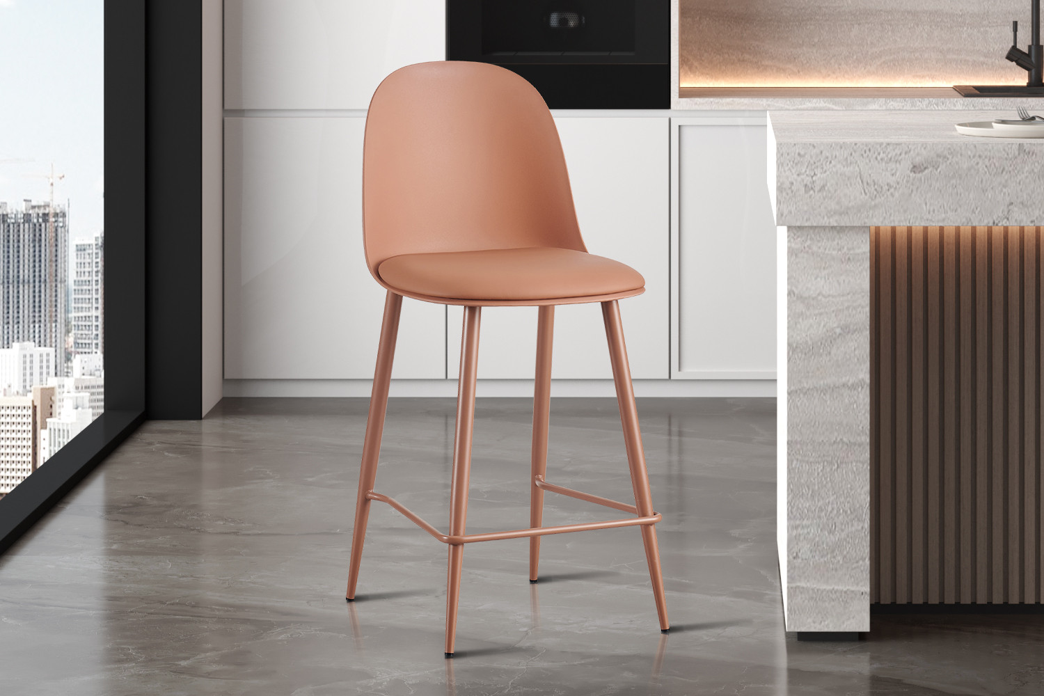 Counterstoel Jasmin Terracotta – PP Zitting & PU Kussen - Image 2