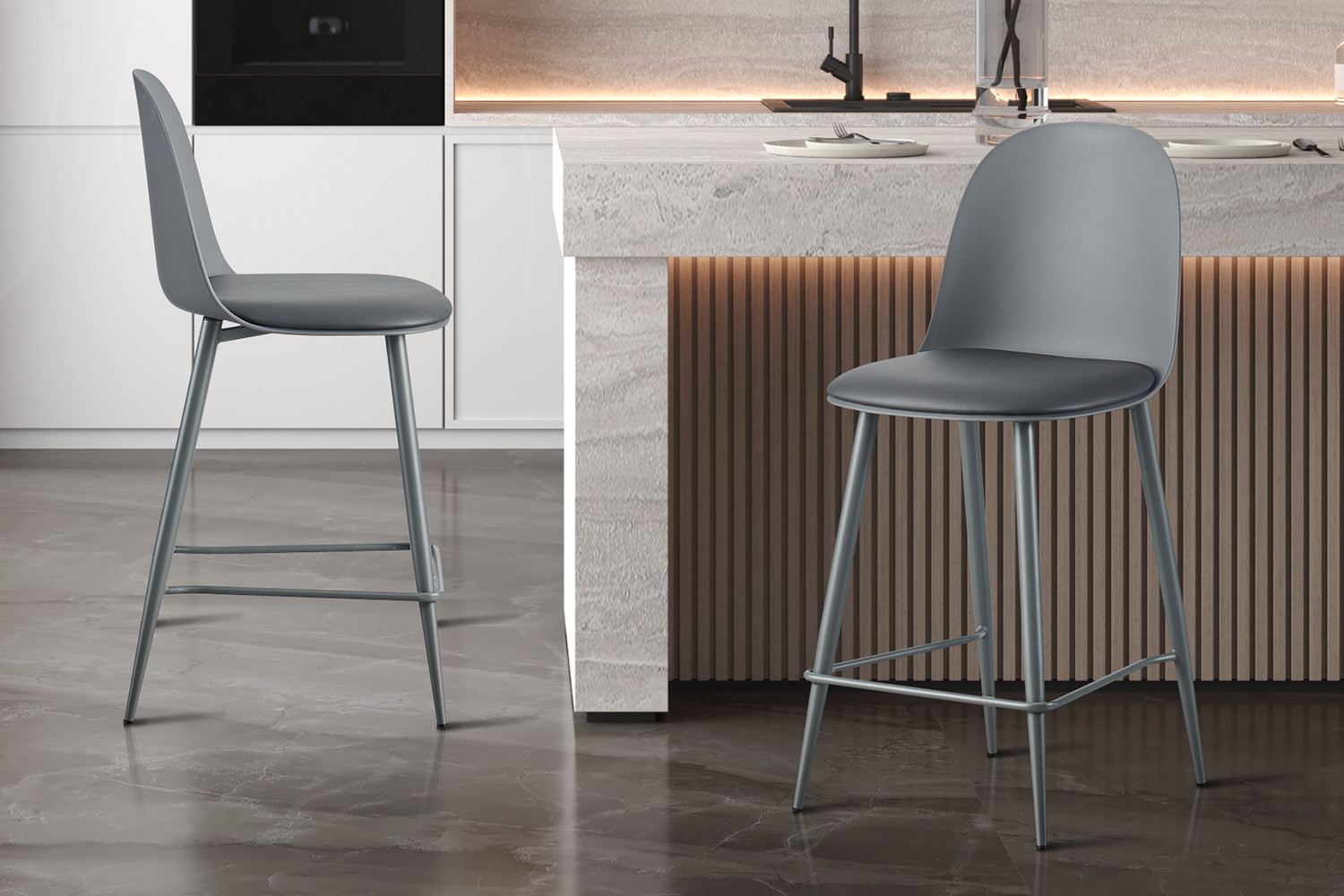 Counterstoel Jasmin Grijs – PP Zitting & PU Kussen