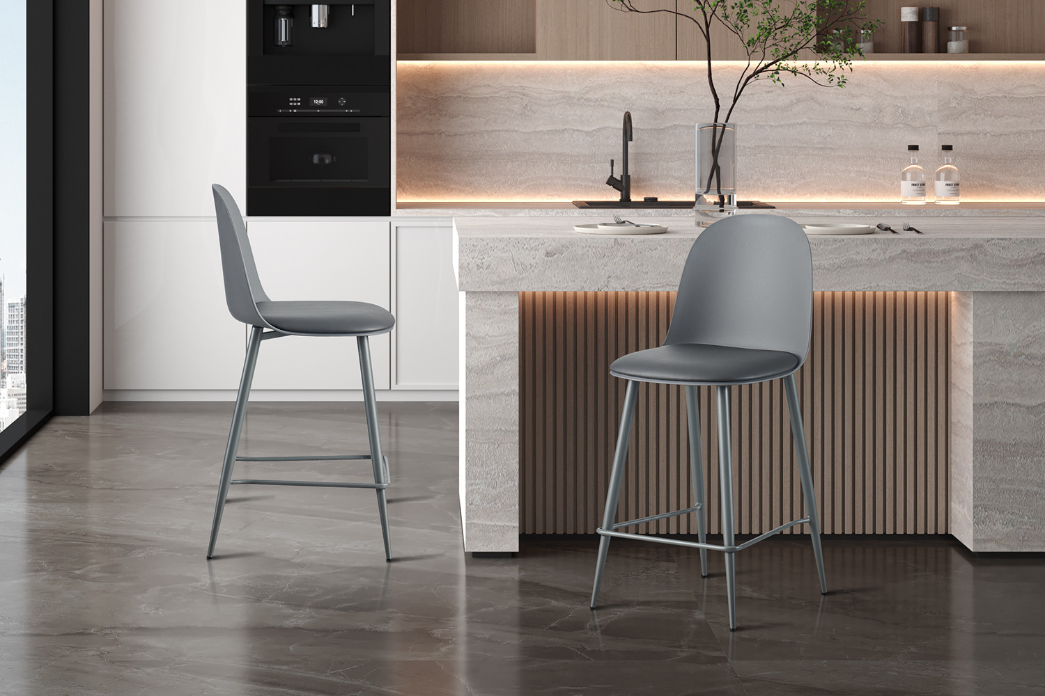 Counterstoel Jasmin Grijs – PP Zitting & PU Kussen - Image 3