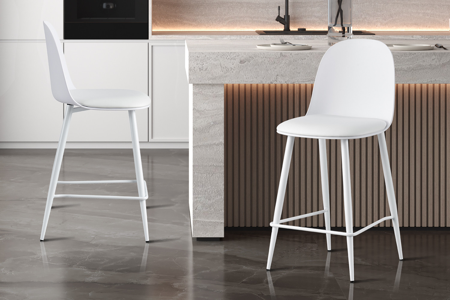 Counterstoel Jasmin Wit – PP Zitting & PU Kussen