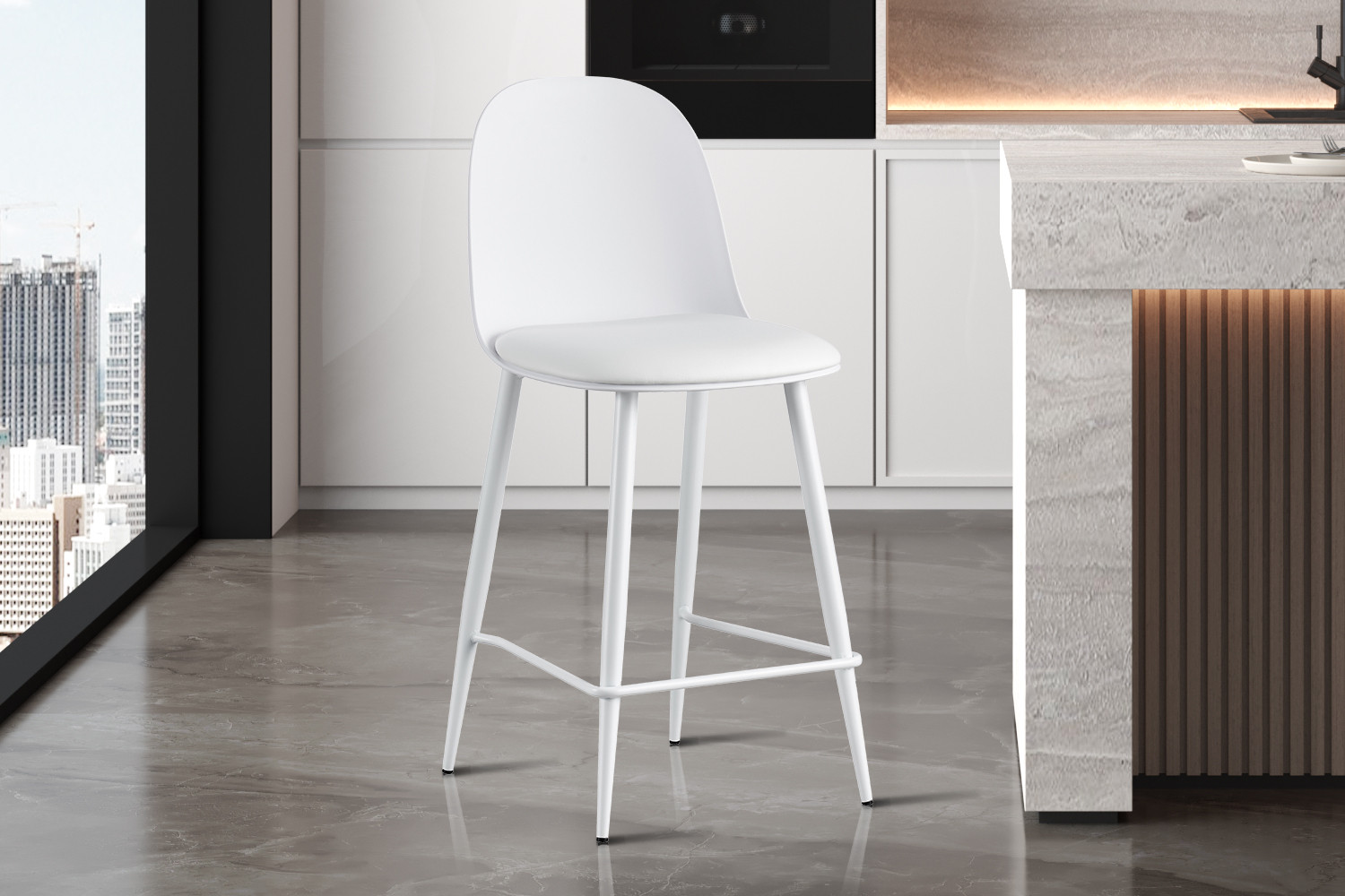 Counterstoel Jasmin Wit – PP Zitting & PU Kussen - Image 2