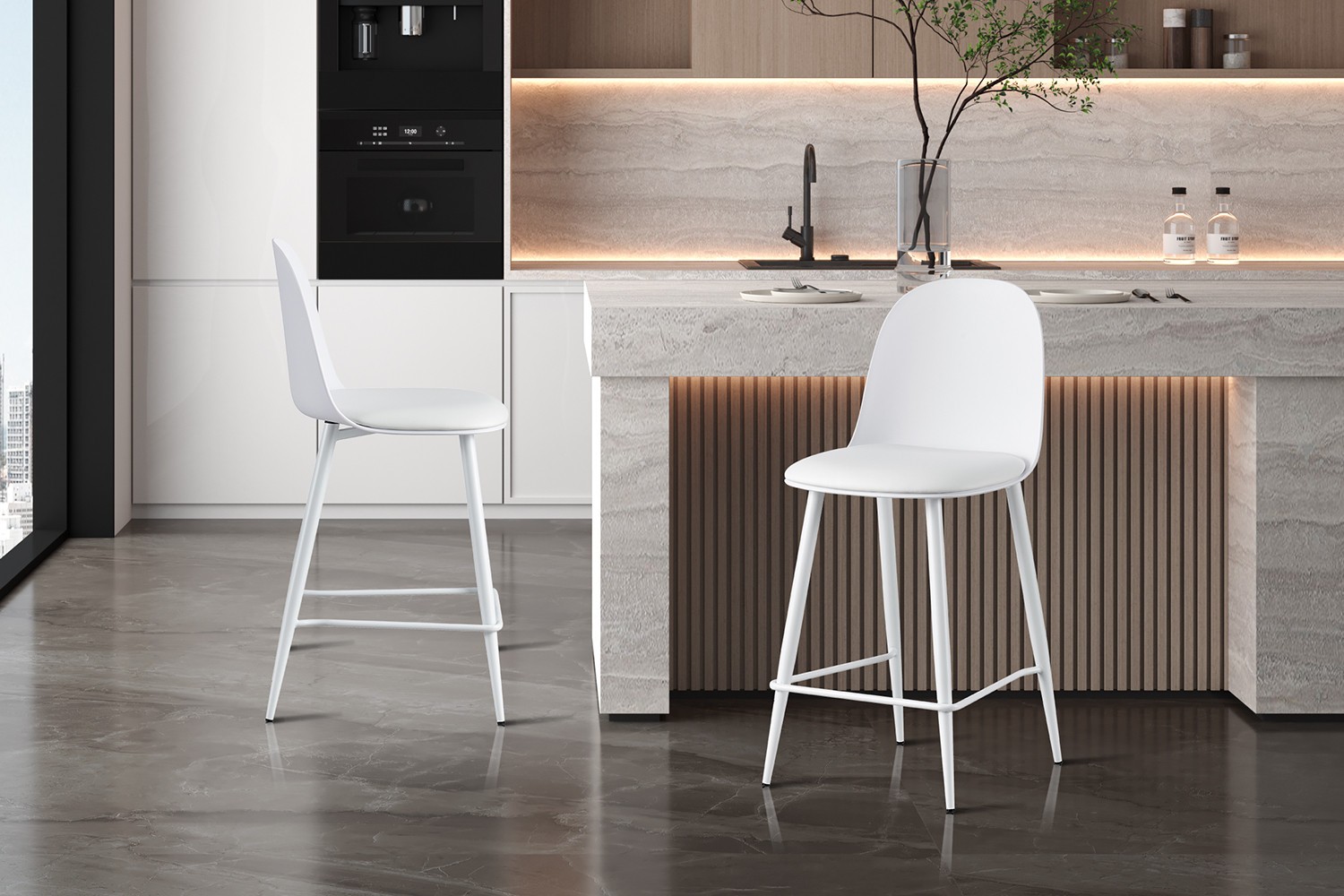 Counterstoel Jasmin Wit – PP Zitting & PU Kussen - Image 3