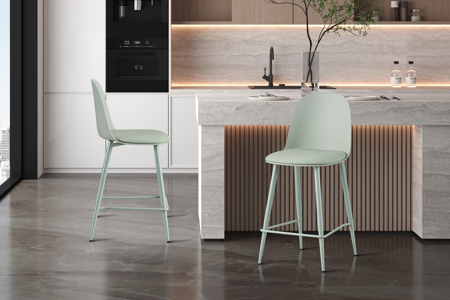 Counterstoel Jasmin Grijs-Groen – PP Zitting & PU Kussen - Image 3