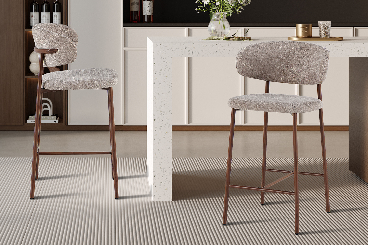 Counterstoel Coco Walnoot Zand – Stof Raven 30