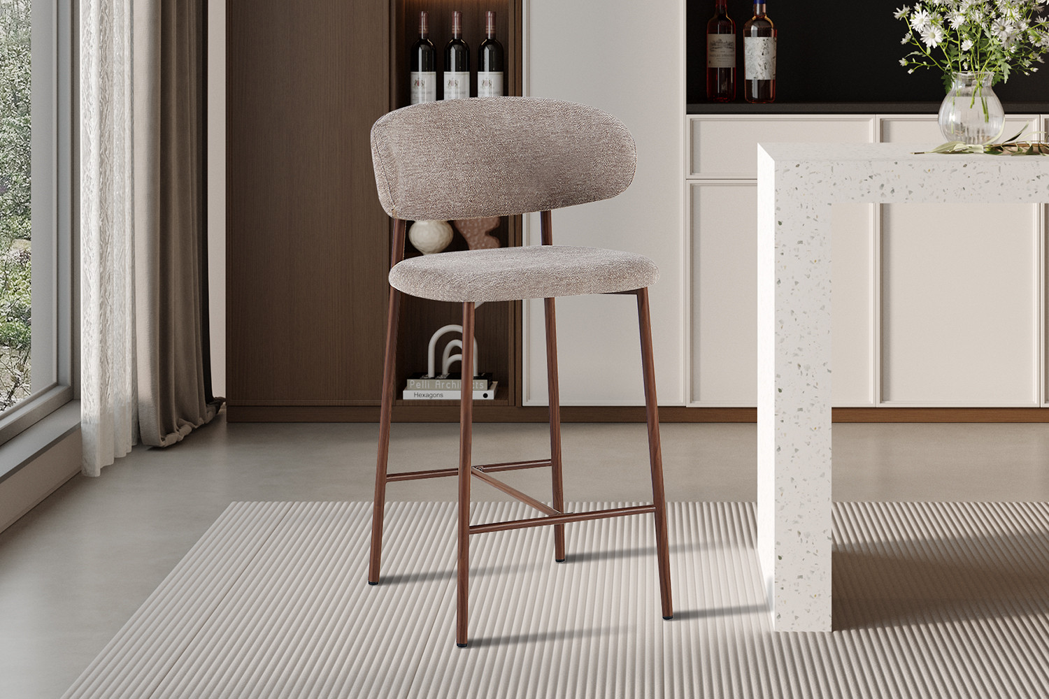 Counterstoel Coco Walnoot Zand – Stof Raven 30 - Image 2