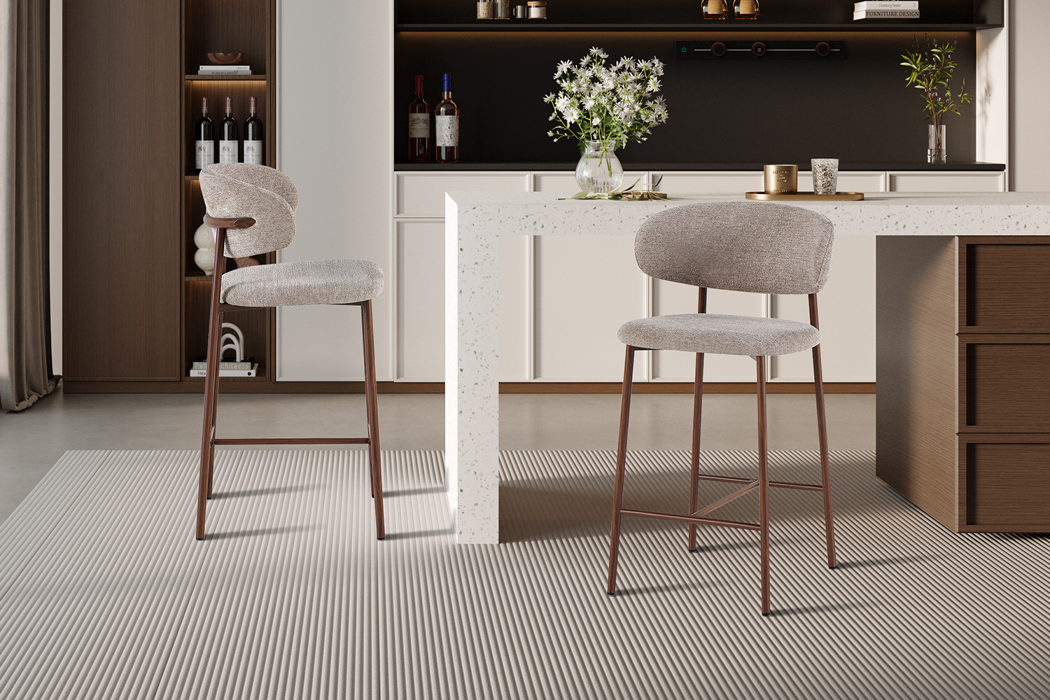 Counterstoel Coco Walnoot Zand – Stof Raven 30 - Image 3