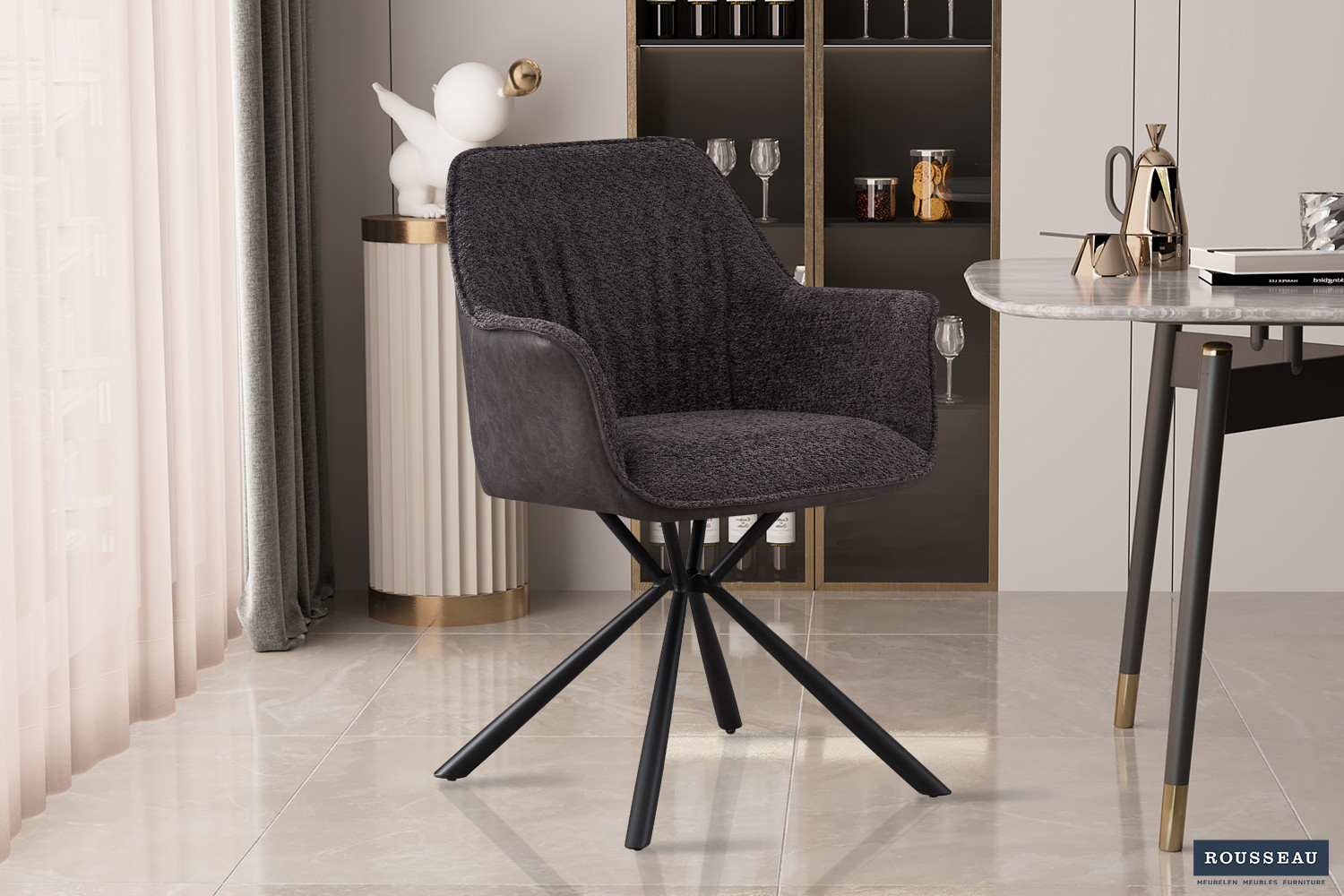 Stoel Lucie – Bouclé Grijs & Lichtgrijs PU - Image 2