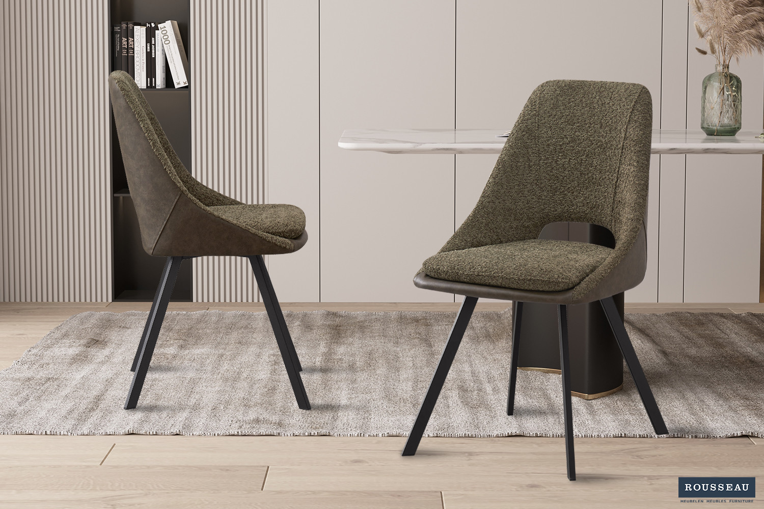 Stoel Filou – Bouclé Groen met PU Rug