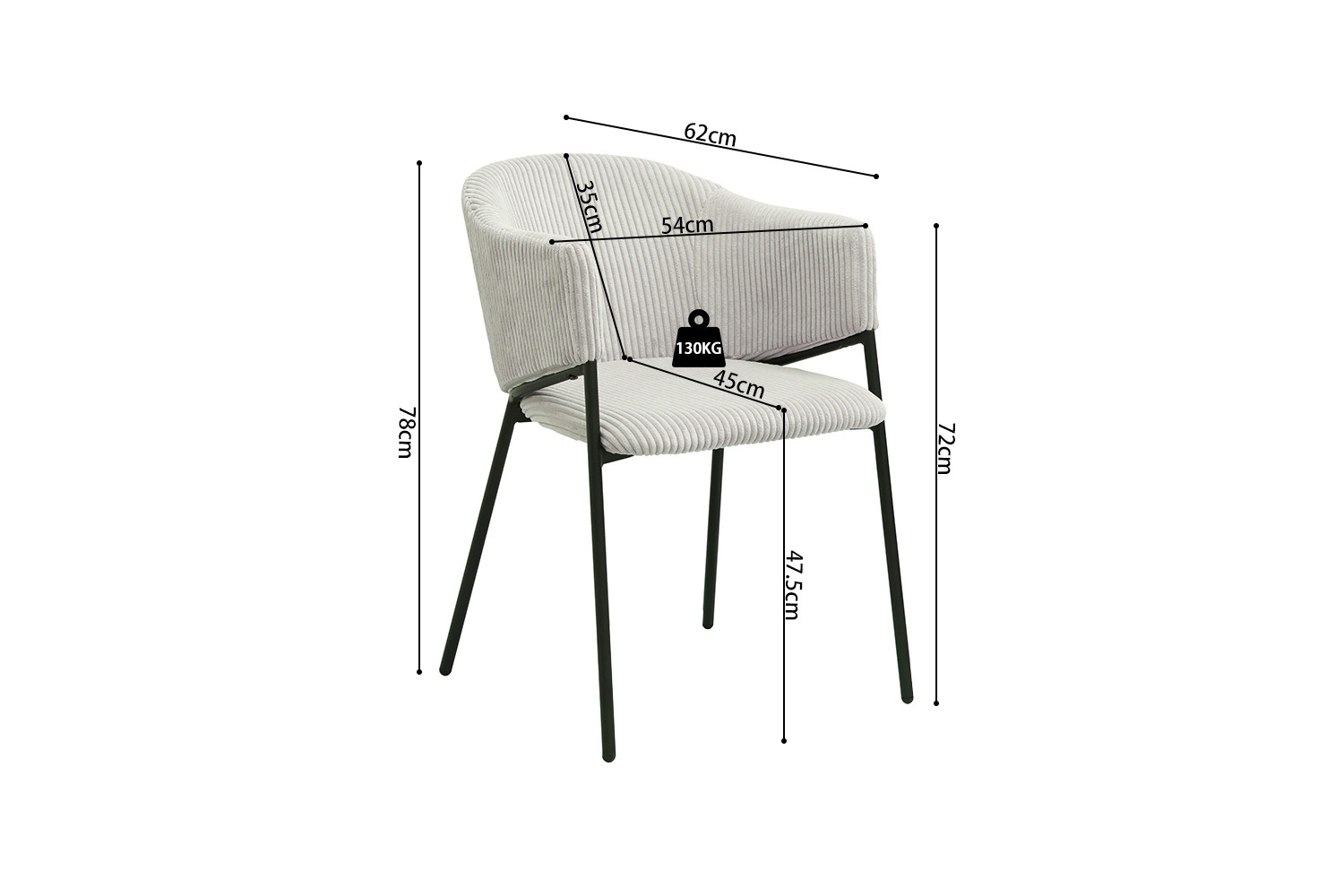 Stoel Hugo – Ribfluweel Lichtgrijs - Image 12