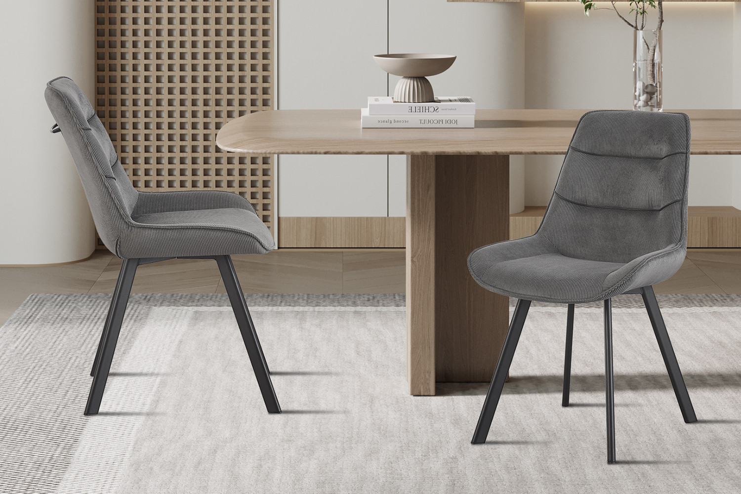 Stoel Amelie ribfluweel grijs