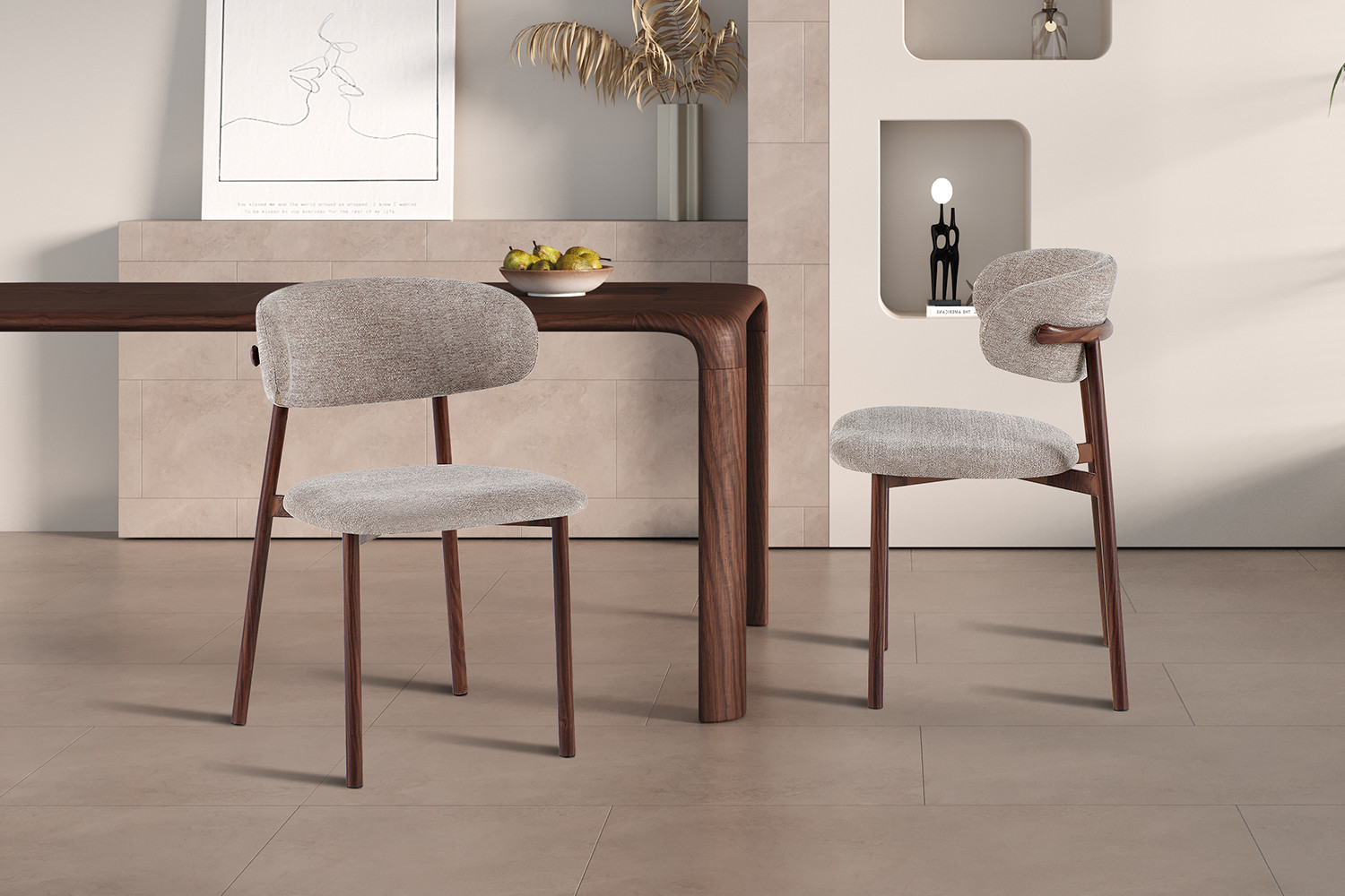 Stoel Coco walnoot stof zand - Image 3