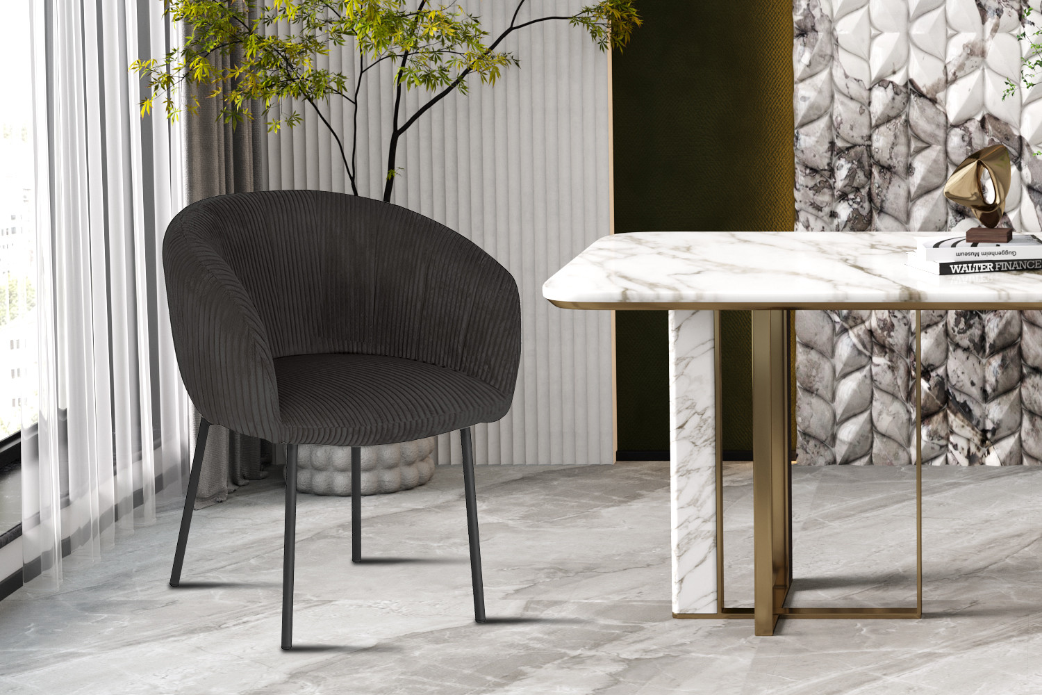 Stoel Sevilla – Ribfluweel Grijs - Image 2