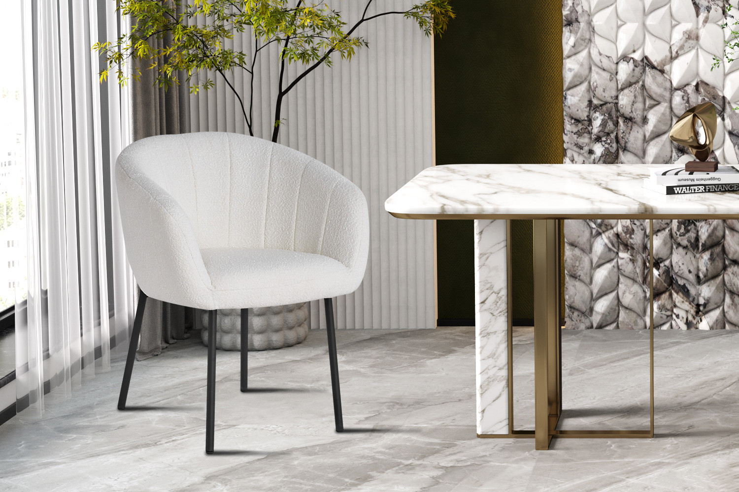 Stoel Sevilla – Bouclé Wit - Image 2